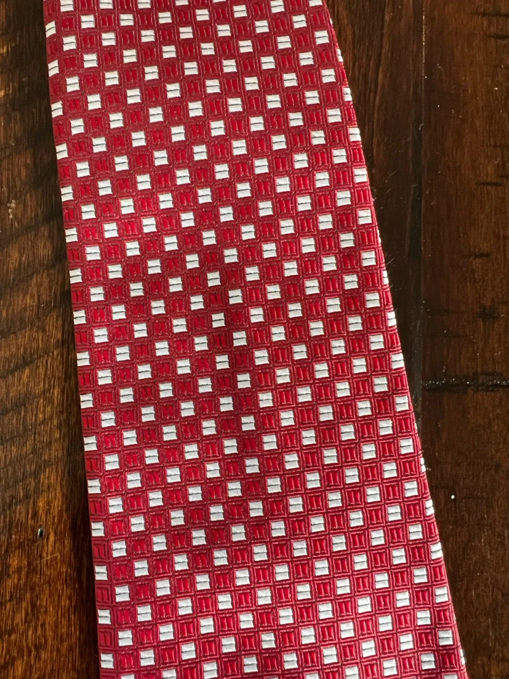 Fratello Red Geometric Silk Tie Made in Korea Vintage Mens Necktie